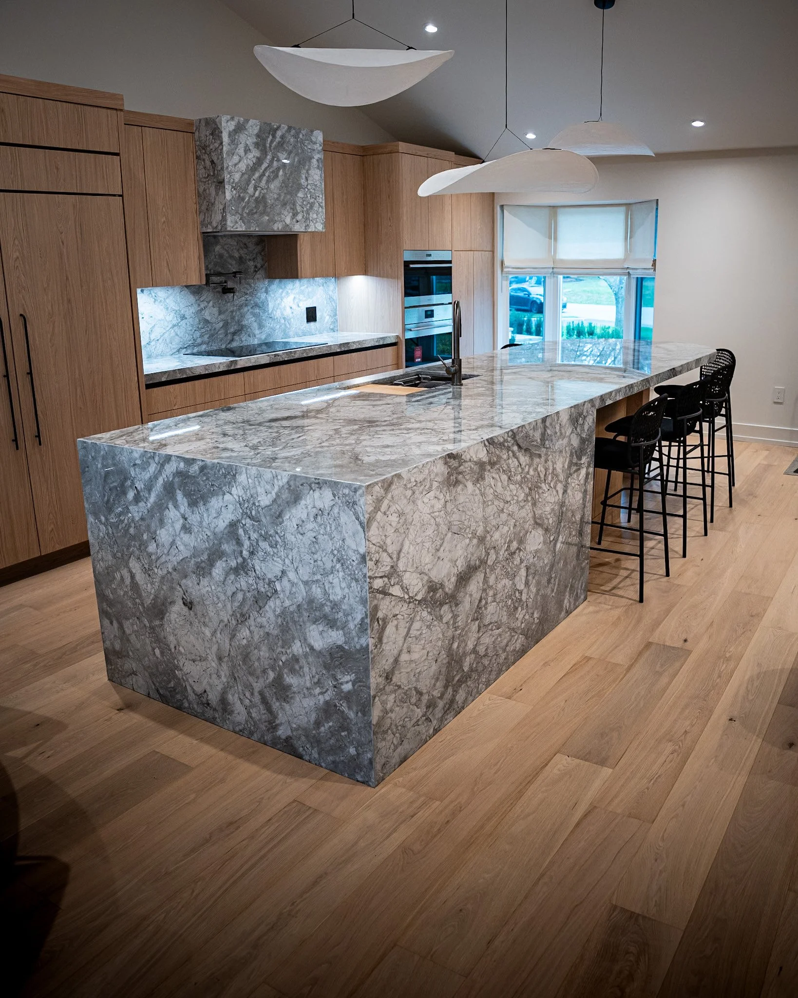Finished premium stone countertop in a modern kitchen